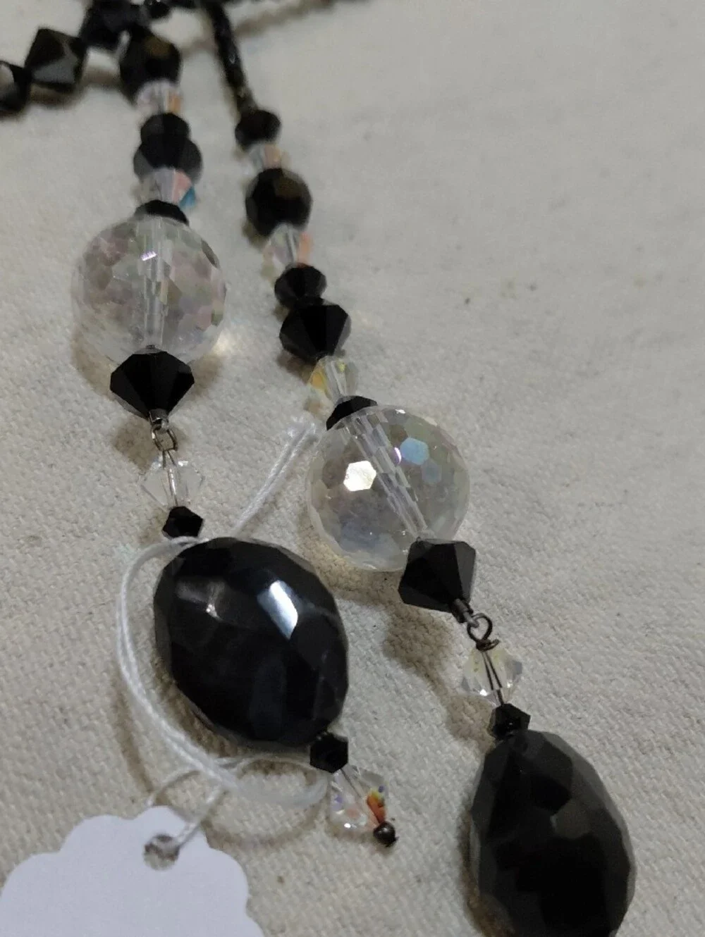 Handcrafted Black Crystal Lariat Necklace